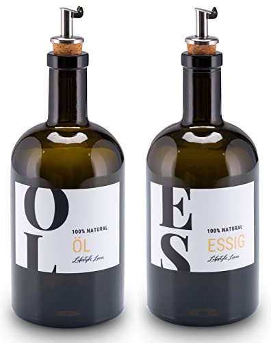 Lifestyle Lover Öl und Essig Set Apothekerflasche Glas antikgrün Olivenöl mit Ausgießer aus Edelstahl für Öl & Essig (2er Pack ÖL und ESSIG 500ml) von Lifestyle Lover