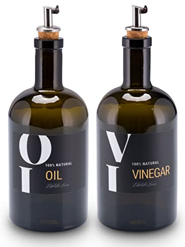 Lifestyle Lover Öl und Essig Set Apothekerflasche Glas antikgrün Olivenöl mit Ausgießer aus Edelstahl für Öl & Essig (2er Pack Oil & Vinegar 500ml) von Lifestyle Lover