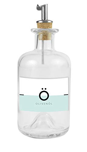 Lifestyle Lover Ölivenöl und Essig Spender, Apotheker Glasflasche mit Ausgießer aus Edelstahl für Öl & Essig (Öl Weiß/Mint, 350ml) von Lifestyle Lover