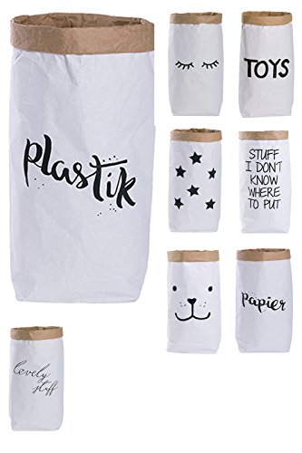 Papiersack Paper Bag rund Kraftpapier Beutel Mülleimer Braun Weiß 'plastik' von Lifestyle Lover