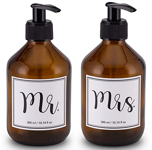 Lifestyle Lover Seifenspender 2er Pack aus Braunglas, Bernsteinfarben für Seife Spüli Shampoo Lotionen Braun Glas, (Mr. & Mrs. 300ml) von Lifestyle Lover