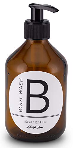 Lifestyle Lover Seifenspender aus Braunglas, Bernsteinfarben für Seife, Spüli, Shampoo, Lotionen (Body Wash 'B' 300ml) von Lifestyle Lover