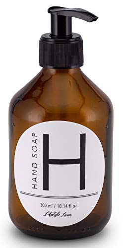 Lifestyle Lover Seifenspender aus Braunglas, Bernsteinfarben für Seife, Spüli, Shampoo, Lotionen (Hand Soap 'H' 300ml) von Lifestyle Lover