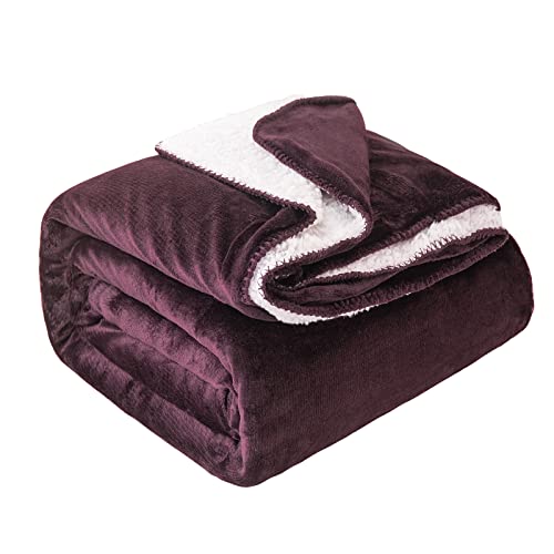 LSC Sherpa-Fleece-Decke, Bettüberwurf, Decken für Sofa und Bett, doppelseitig, Plüschstoff, Thermo-Flauschige Mikrofaser, Sherpa-Fleecedecke für den Winter (Aubergine, King – 200x240 cm) von Lifestyle comfort ltd