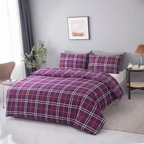 LSC Tartan Karo Biber Bettbezug 100% Gebürstete Baumwolle Flanell Thermo Winter Bettwäsche Bettbezug Set Luxuriös Super Weich mit passenden Farben Kissenbezügen (King Bettbezug-Set, Lila) von Lifestyle comfort ltd