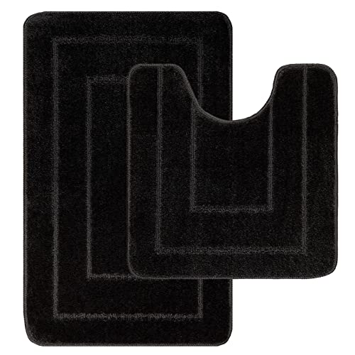 LifeStyle Comfort Ltd Ichra rutschfeste Badematte, extra weich, wasserabsorbierend, 100% Polypropylen, waschbar, WC-Vorleger, Duschvorleger, Badezimmerteppich für Toilette, 2 Stück, Schwarz LifeStyle Comfort Ltd Ichra rutschfeste Badematte, extra weich, wasserabsorbierend, 100% Polypropylen, waschbar, WC-Vorleger, Duschvorleger, Badezimmerteppich für Toilette, 2 Stück, Schwarz von Lifestyle comfort ltd
