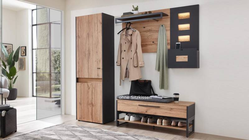 Lifestyle for Home Garderoben-Set Garderobe LIGHT LINE 10 Eiche Votan Schiefer Set 4-teilig von Lifestyle for Home