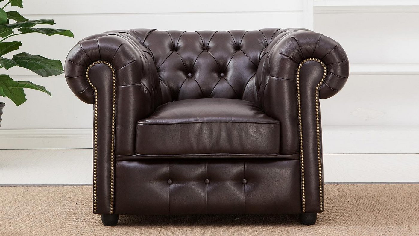 Lifestyle for Home Sessel Sessel Chesterfield Lederlook Dunkelbraun glänzend von Lifestyle for Home