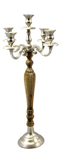 Kerzenständer 5-armig Kerzenleuchter Kandelaber aus Holz und Metall braun/Silber Höhe 60 cm von Lifestyle & More