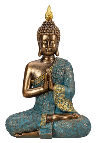 Lifestyle & More Buddha Skulptur Dekofigur aus Kunststein Gold/Mint grün Höhe 30cm Breite 20cm von Lifestyle & More