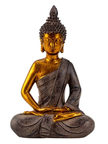 Lifestyle & More Moderne Skulptur Dekofigur Buddha aus Kunststein Gold/grau Höhe 26 cm Breite 17 cm von Lifestyle & More