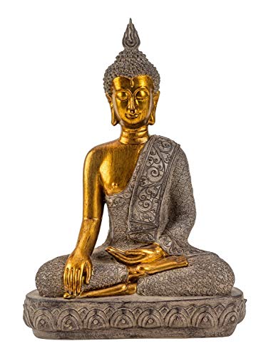 Lifestyle & More Moderne Skulptur Dekofigur Buddha aus Kunststein Gold/grau Höhe 40 cm Breite 27 cm von Lifestyle & More