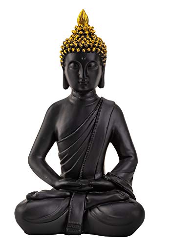Lifestyle & More Moderne Skulptur Dekofigur Buddha aus Kunststein schwarz/Gold Höhe 30 cm Breite 18 cm von Lifestyle & More