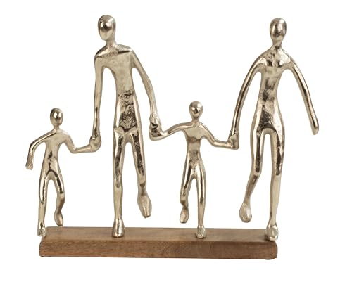 Lifestyle & More Moderne Skulptur Dekofigur Familie aus Metall auf Holzsockel stehend Silber Breite 38cm Höhe 31 cm von Lifestyle & More