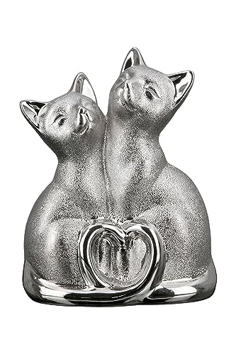 Lifestyle & More Moderne Skulptur Dekofigur Katzen Paar aus Keramik Silber 16x20 cm | für Wohn- und Esszimmer von Lifestyle & More