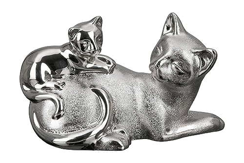 Lifestyle & More Moderne Skulptur Dekofigur Katzen Paar aus Keramik Silber 20x12 cm von Lifestyle & More