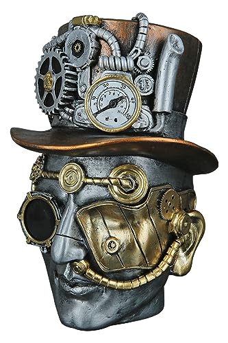 Lifestyle & More Moderne Skulptur Dekofigur im Steampunk Look aus Kunststein Silber/Gold 18x16x20 cm (Frau) von Lifestyle & More