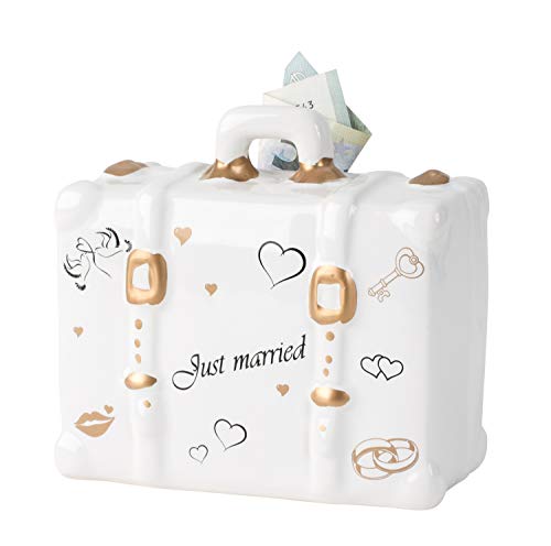 Lifestyle & More Moderne Spardose Sparschwein Just Married für Hochzeit aus Keramik weiß 15x11 cm von Lifestyle & More