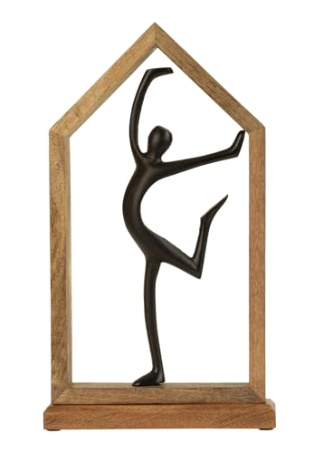 Lifestyle & More Skulptur Dekofigur Frau in Tanzposition schwarz aus Metall in Holzrahmen braun 23x40 cm von Lifestyle & More