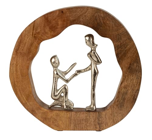 Lifestyle & More Skulptur Dekofigur Hochzeitsantrag Liebespaar aus Metall in Ring aus Holz 30x28 cm von Lifestyle & More