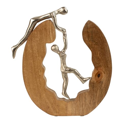 Lifestyle & More Skulptur Dekofigur Kletterndes Paar aus Metall Silber in Ring aus Holz 28x31 cm von Lifestyle & More