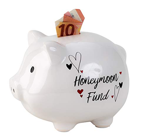 Lifestyle & More Sparschwein Spardose lustiges Schwein Honeymoon Fund aus Keramik weiß 18x14 cm von Lifestyle & More