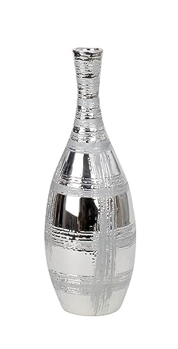 Moderne Dekovase Blumenvase Flaschenvase Vase aus Keramik Silber 12x34 cm von Lifestyle & More