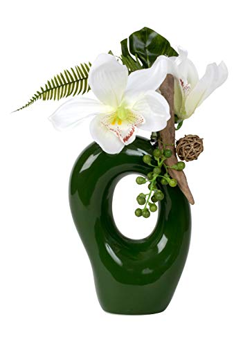 Lifestyle & More Moderne Dekovase Blumenvase Vase grün aus Keramik inklusive Orchideen Deko Höhe 30 cm von Lifestyle & More