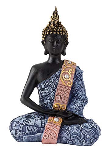 Lifestyle & More Moderne Skulptur Dekofigur Buddha aus Kunststein schwarz/blau 13x20 cm von Lifestyle & More