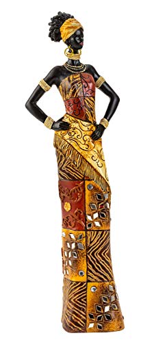 Lifestyle & More Moderne Skulptur Dekofigur Frau Afrikanerin aus Kunststein Mehrfarbig stehend mit bunten Kleidern Höhe 35 cm von Lifestyle & More