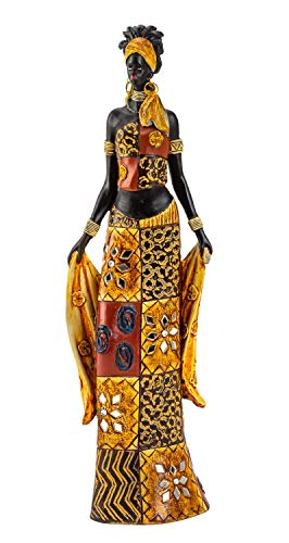 Lifestyle & More Moderne Skulptur Dekofigur Frau Afrikanerin aus Kunststein Mehrfarbig stehend mit bunten Kleidern und Tuch Höhe 35 cm von Lifestyle & More