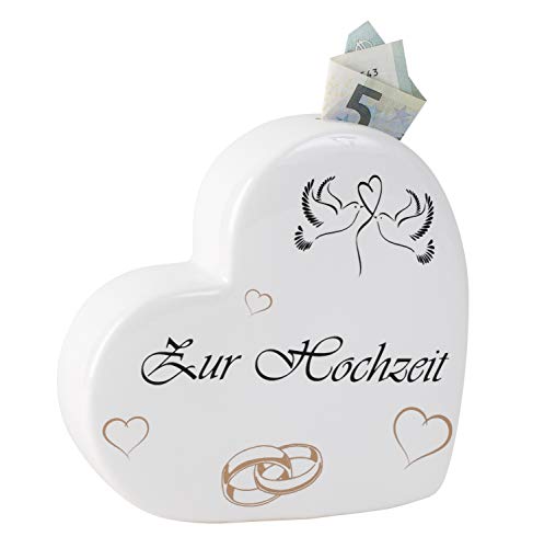 Moderne Spardose Sparschwein in Form eines Herzens für Hochzeit aus Keramik weiß 16x16 cm von Lifestyle & More