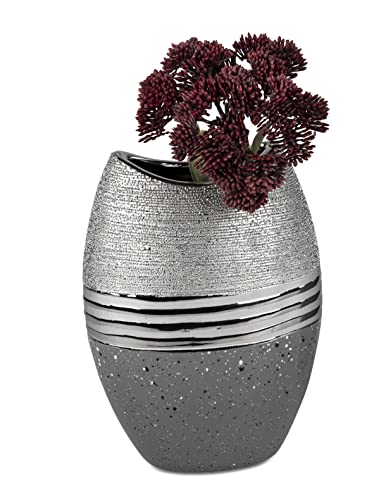 Moderne Vase Keramikvase Tischvase Dekovase Vase grau/Silber 14x20 cm von Lifestyle & More