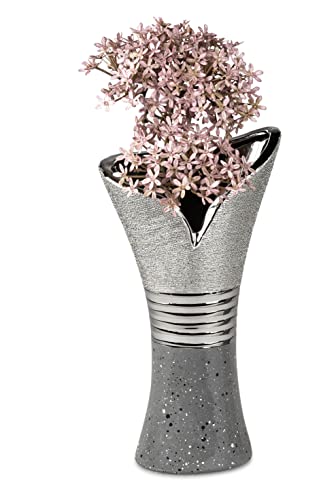 Moderne Vase Keramikvase Tischvase Dekovase Vase grau/Silber 16x30 cm von Lifestyle & More