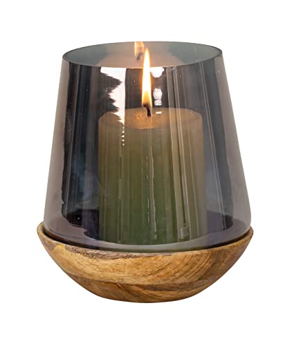Modernes Windlicht Kerzenhalter aus Glas und Holz schwarz/braun Höhe 20 cm von Lifestyle & More