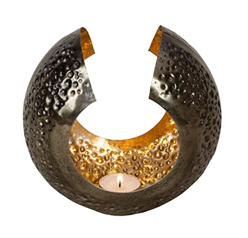 Teelichthalter Windlicht in moderner Form braun/Gold aus Metall 18x17 cm von Lifestyle & More