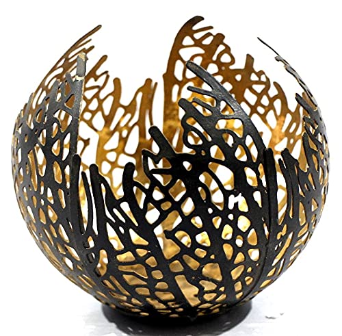 Teelichthalter Windlicht in moderner Form schwarz/Gold aus Metall Höhe 12 cm *erzeugt tolle Lichteffekte* von Lifestyle & More