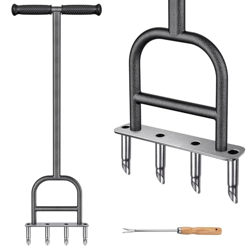 Lifeswell Edelstahl Rasenlüfter Aerifizierer für Rasen Manuell - Rasenspecht mit Gummigriff Gartengeräten Vertikutierer Gartenstreuer für Verdichtete Böden Rasenpflege von Lifeswell
