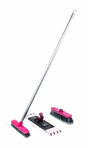 Lifetime Clean Bodenwischer Set mit Wischmopphalter, Wischmopp, Besen, Schrubber und Metall-Stiel, 5-teilig, lieferbar in den Farben Pink, Grün oder Blau (Pink) von Lifetime Clean