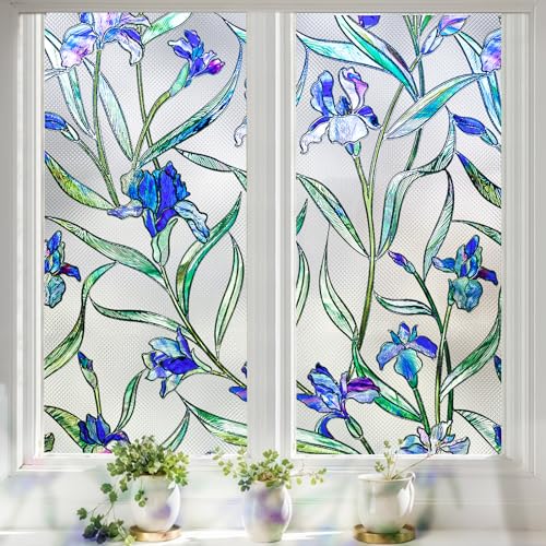 Fensterfolie Blickdicht Sichtschuzfolie Selbsthaftende Motiv Blume Glasmalerei Sonnenschutz Bunt Dekorfolie Statisch Milchglasfolie Haftend Glasmalerei Fenster Bunt Cymbidium lackierte 45x100cm von Lifetree