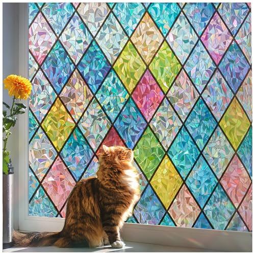 Lifetree Fensterfolie Blickdicht Bunt Folie, Sichtschutzfolie Selbsthaftend 3D Regenbogen Fenster, Statisch Haftend Klebefolie mit Ohne Klebstoff Anti UV Sonnenschutz für Büro Wohnzimmer 44.5x300cm von Lifetree