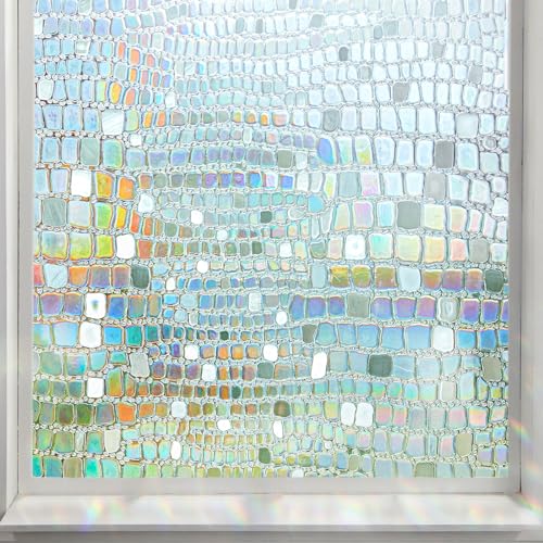 Lifetree Fensterfolie Blickdicht Milchglasfolie Regenbogen Selbstklebend Sonnenschutzfolie Sichtschutzfolie Fenster Folie Anti-UV für Küche Badezimmer und Büro 90x200 cm 3D von Lifetree