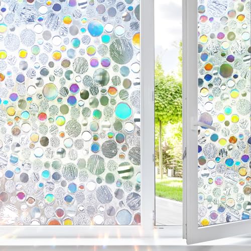 Lifetree Fensterfolie Blickdicht Regenbogen Selbstklebend 3D Kreise Muster Sonnenschutzfolie Sichtschutzfolie Fenster Folie Anti-UV für Küche Badezimmer und Büro 90x300 cm von Lifetree