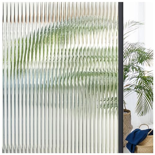 Lifetree Fensterfolie Blickdicht Selbstklebend Sichtschutzfolie Streifen Schilfglas-Effekt Milchglasfolie Statisch haftenden Anti-UV Mit Klebstoff Dekorfolie für Zuhause Büro 60x400cm von Lifetree