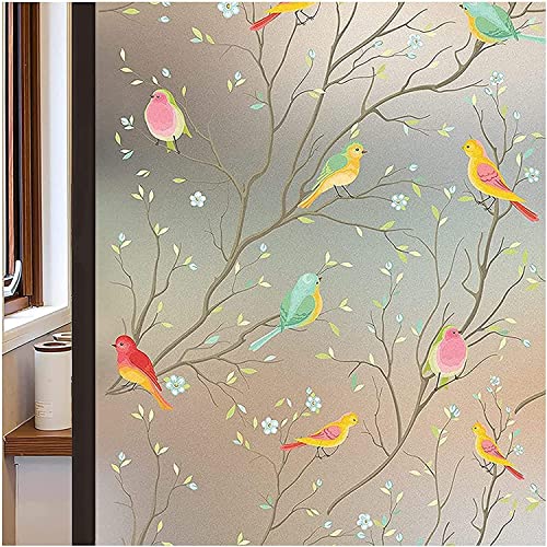 Lifetree Fensterfolie Blickdicht Sichtschuzfolie Selbsthaftende: Glasmalerei Sonnenschutz Fenster Bunt Dekorfolie Privatsphäre Statisch Milchglasfolie Haftend Vogel Fensteraufkleber 44.5 x 200cm von Lifetree