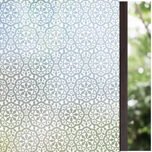 Lifetree Fensterfolie Dekofolie Privatsphäre Sichtschutzfolie Statisch haftenden Glasaufkleber Ohne Klebstoff Milchglasfolie für Zuhause und Büro Blumen 90 * 1000 cm von Lifetree