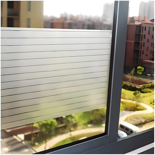 Lifetree Fensterfolie Streifen Blickdicht Sichtschutzfolie: Selbstklebend Fenster mit Statischer Haftung ohne Klebstoff Milchglasfolie Folie Anti-UV Für Zuhause Büro Statisch Folie 90x1000cm von Lifetree