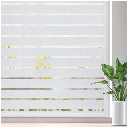 Lifetree Fensterfolie mit Streifen Sichtschutzfolie Selbstklebend Milchglasfolie Funkeln ohne Klebstoff Folie Büro und Zuhause 90 * 1000CM von Lifetree