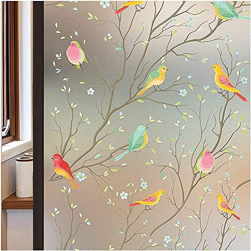 Lifetree Fensterfolie Blickdicht Sichtschuzfolie Selbsthaftende: Glasmalerei Sonnenschutz Fenster Bunt Dekorfolie Privatsphäre Statisch Milchglasfolie Haftend Vogel Fensteraufkleber 115 x 400cm von Lifetree