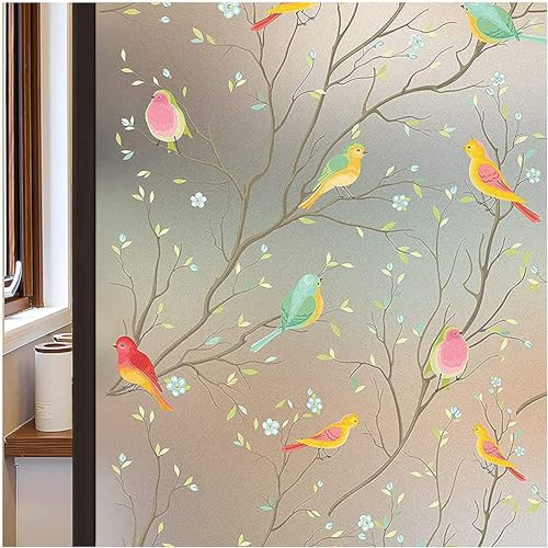 Lifetree Fensterfolie Blickdicht Sichtschuzfolie Selbsthaftende: Glasmalerei Sonnenschutz Fenster Bunt Dekorfolie Privatsphäre Statisch Milchglasfolie Haftend Vogel Fensteraufkleber 44.5 x 400cm von Lifetree